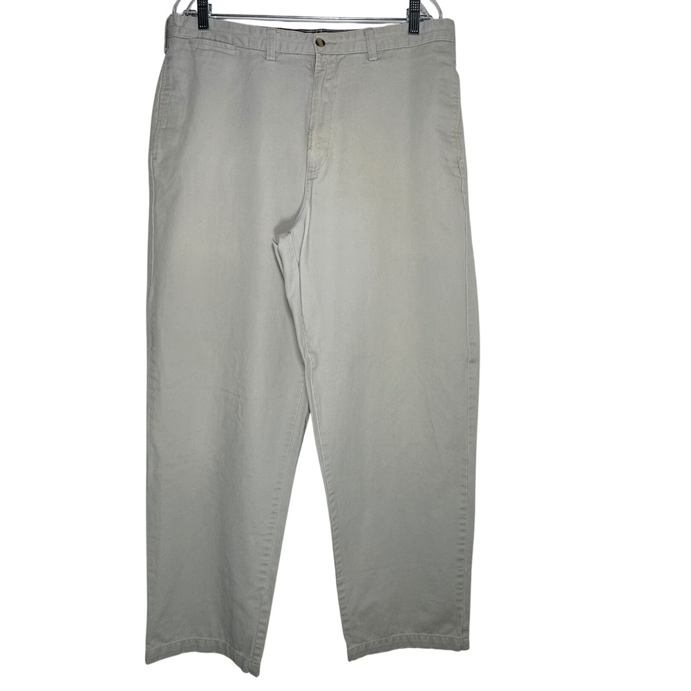 Naturalife Mens Chino Pants 36x32 Khaki Cotton Twill Straight‎ Leg Flat Front B3